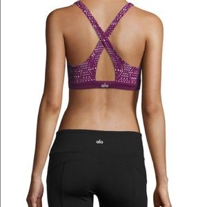 Alo Yoga Patina Laser Cut Sports Bra, Criss Cross Back Straps, Small S in Purple